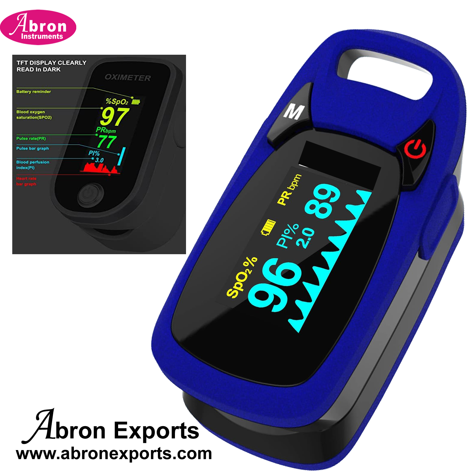 Pulse Oxymeter Digital 2 colour For Fingertip Oxygen Level Check 10pc Adult Child Abron ABM-2212DR  